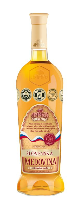 Originál slovenská medovina 0,75l Original SLOVENSKÁ MEDOVINA je čistá prírodná medovina vyrobená z najlepších druhov slovenského medu - lipy, lesného medu, čiernej malin...