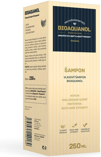 Bioaquanol šampón 250ml Originálna receptúra kombinujúca účinky ošetrujúcich látok: • kofeínu pre podporu mikrocirkulácie v pokožke, čím sa stimuluje...