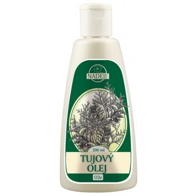Olej tujový 200ml Veľmi učinný prostriedek pri reumatických opuchoch, nervových bolestiach a zápaloch. Uľavuje bolestiam chrbta, kĺbov, pri reumatizme...