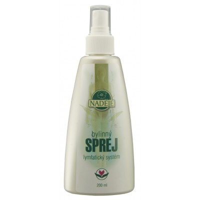 Bylinný sprej -lymfatický systém 200ml Bylinný sprej s blahodárnym účinkom na lymfatické tkanivá obsahujúci výťažky z echinacei, tuje, tužobníka, chmeľu, gotu-koly...