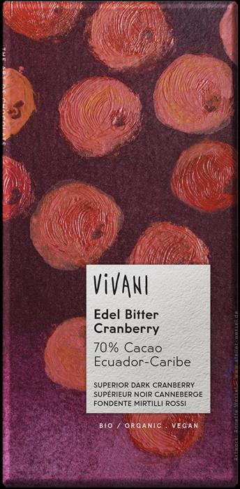Prvotriedna 70% horká čokoláda s brusnicami BIO 100g Vivani Najjemnejšie