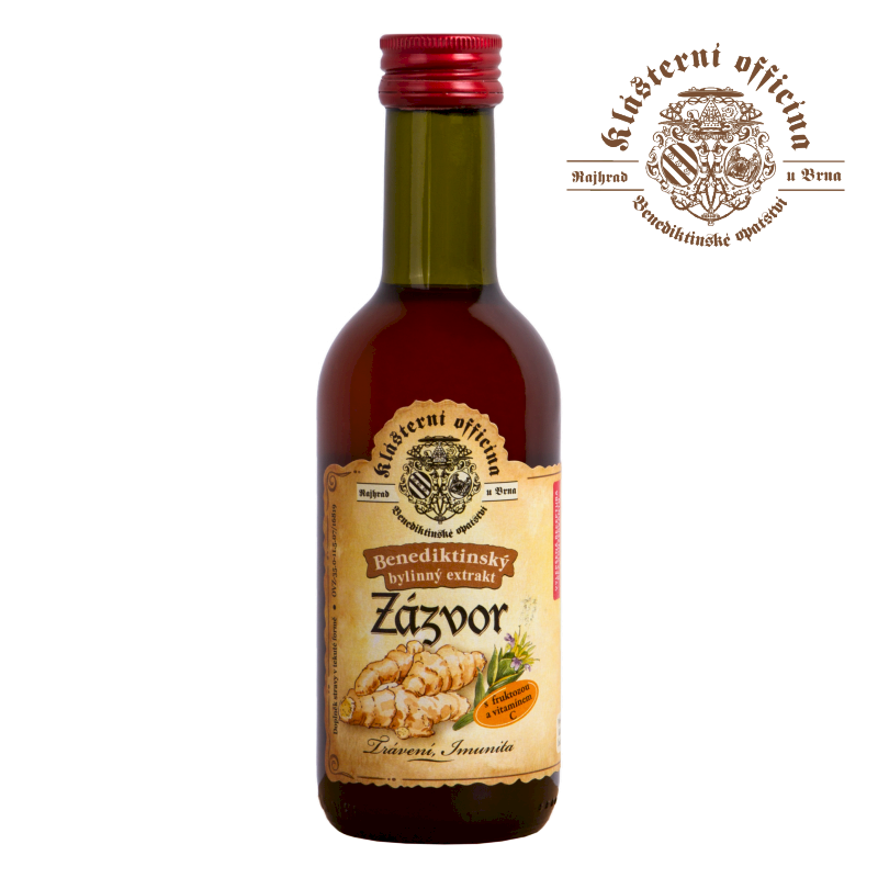 Zázvorový sirup 250ml Zloženie: fruktóza, voda, výťažok z koreňa zázvoru lekárskeho 2,4%, kyselina L-askorbová (vitamín C) 0,09%, regulátor kyslosti: kyselina...