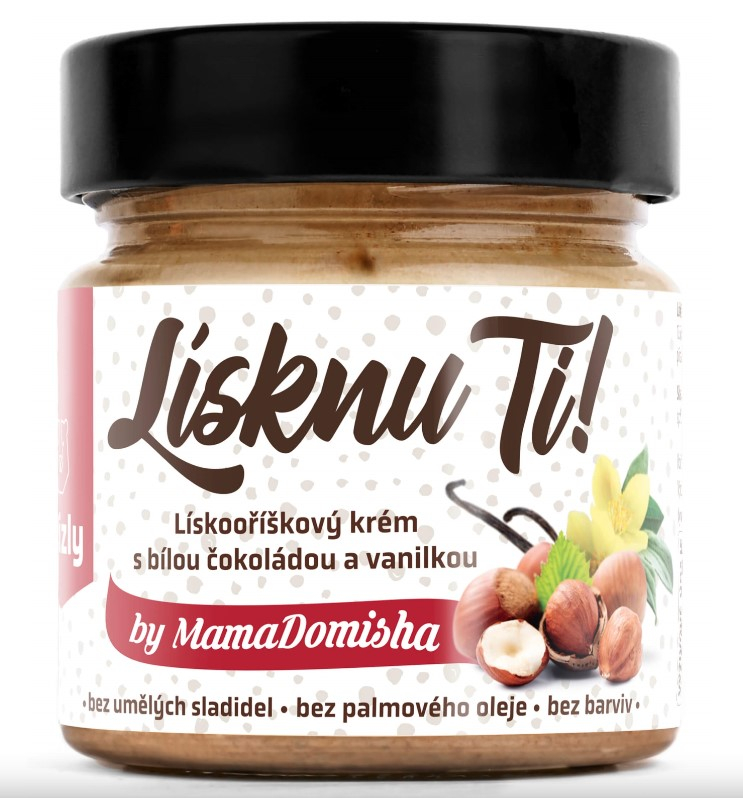 Lísknu ti! by @mamadomisha 250 g Doprajte si lahodný zážitok s GRIZLY Lísknu Ti! Jemný lieskovoorieškový krém s bielou čokoládou od @mamadomisha si zamilujete. Vychutnajt...