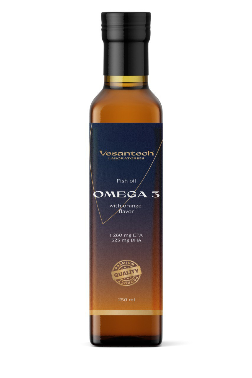 Vesantech Omega 3 Rybí olej 250 ml Rybí olej Omega 3 je výživový doplnok s vysokou koncentráciou esenciálnych mastných kyselín EPA (1 280 mg) a DHA (525 mg) v dennej dávke...