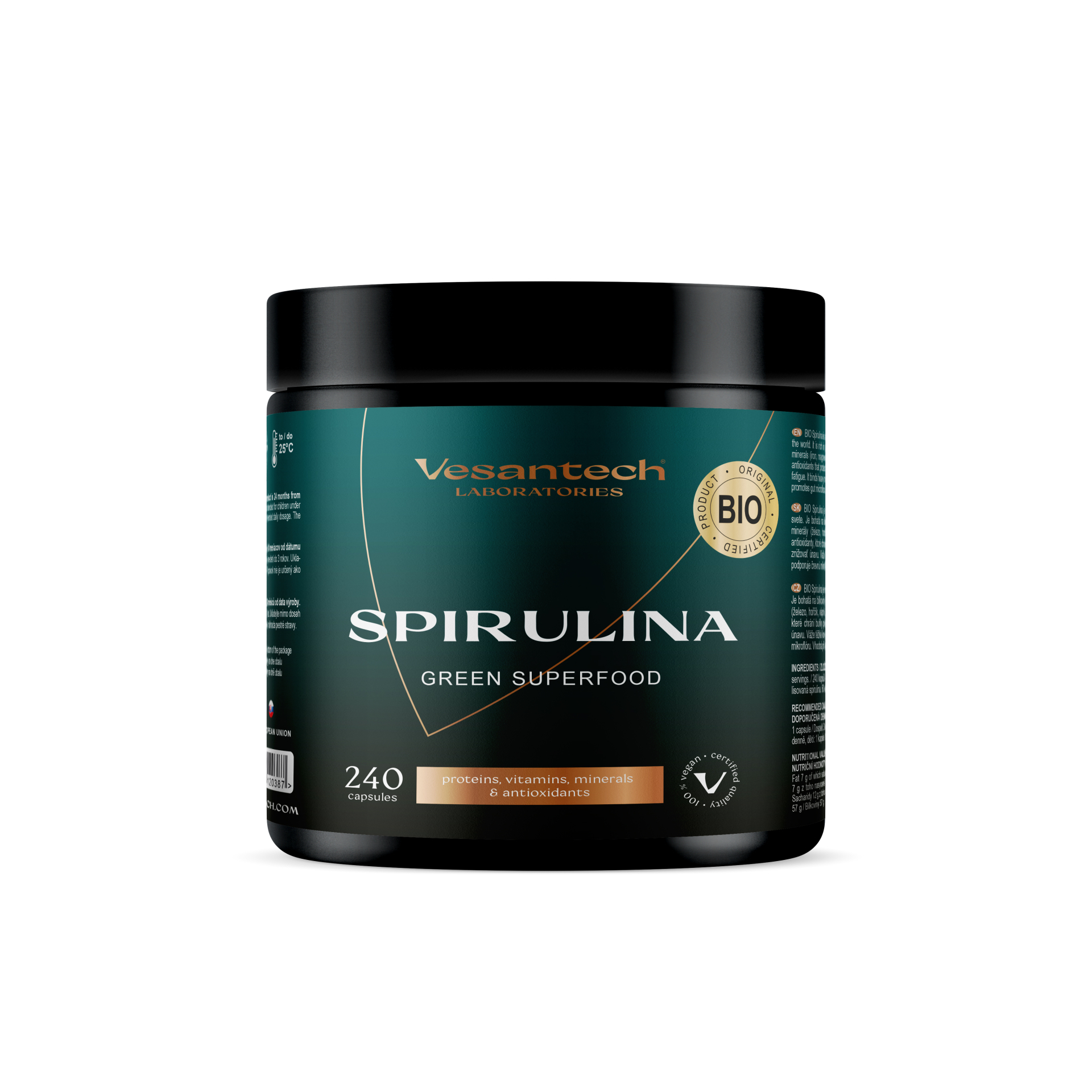 Vesantech BIO Spirulina 240 cps Vesantech BIO Spirulina – Prírodný zdroj energie, detoxikácie a vitalitySpirulina 240 kapsúl je výživový doplnok s obsahom čistej, sušen...