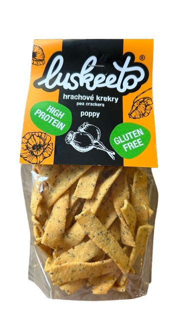 Farmárske strukovinové krekry - Makové Luskeeto 70g Farmárske strukovinové krekry to je ten pravý zážitok pre gurmánov. Tieto chutné slané strukovinové krekry sú vyrobené z kukuričnej a...