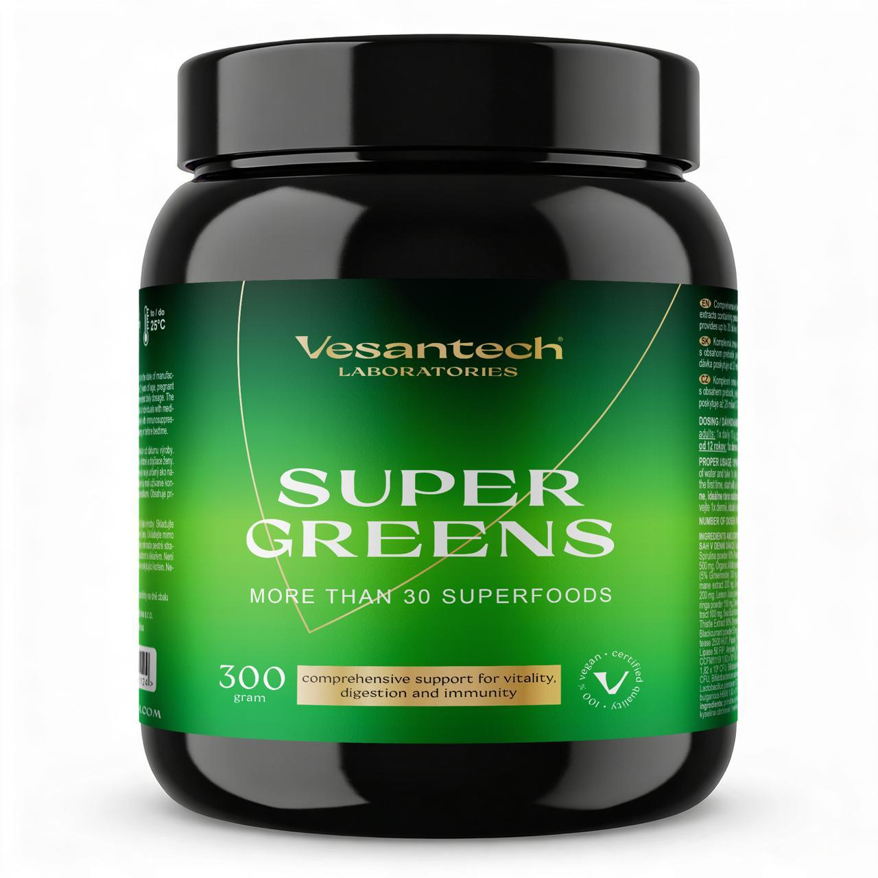 Vesantech Super Greens – Objavte silu viac ako 30 superpotravín v jednej dennej dávkeGreens Complex je prémiový greens prášok, ktorý spáj...